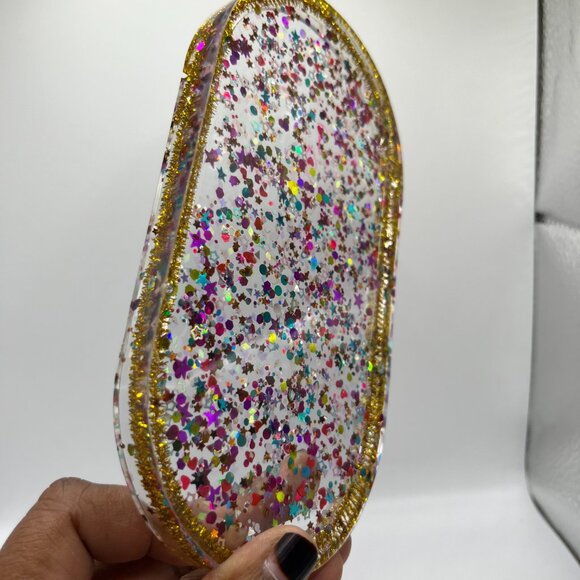 Set of 3 Glitter Resin Vanity Trays – Gold Rimmed Organizer Trays - Picture 3 of 4